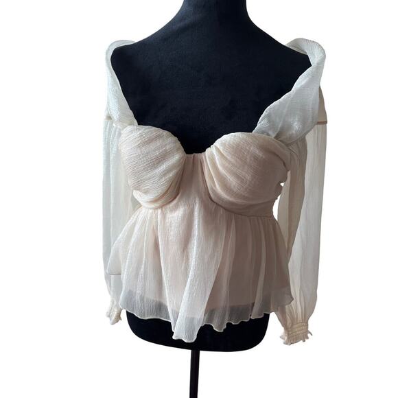 House of Harlow 1960 x REVOLVE Burna Blouse Cream Small Off-Shoulder Top - Picture 4 of 9